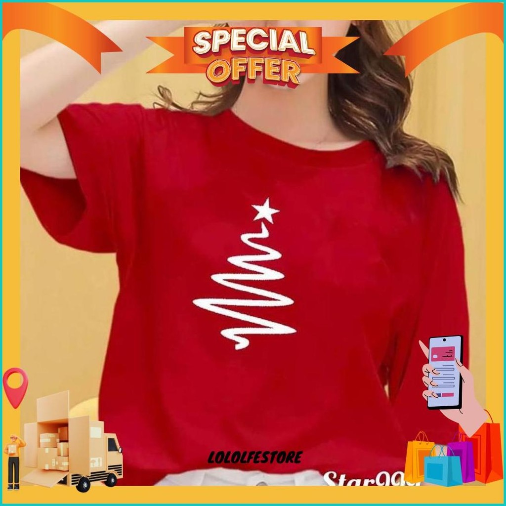 Kaos Natalan / Pohon Natal / Baju Wanita Kekinian Baju Murah Bahan Katun Combed Premium Cod
