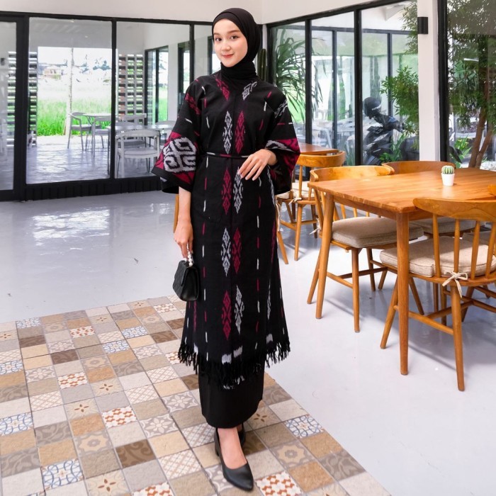 PROMO KAFTAN TENUN TROSO • TUNIK TENUN IKAT ETNIK CAMELIA TENUN - Hitam