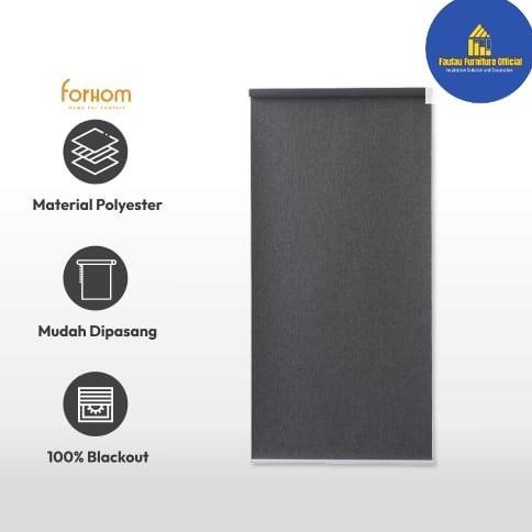 Tirai Gulung Jendela/Roller Blind Blackout Textured 120x250cm - Hitam