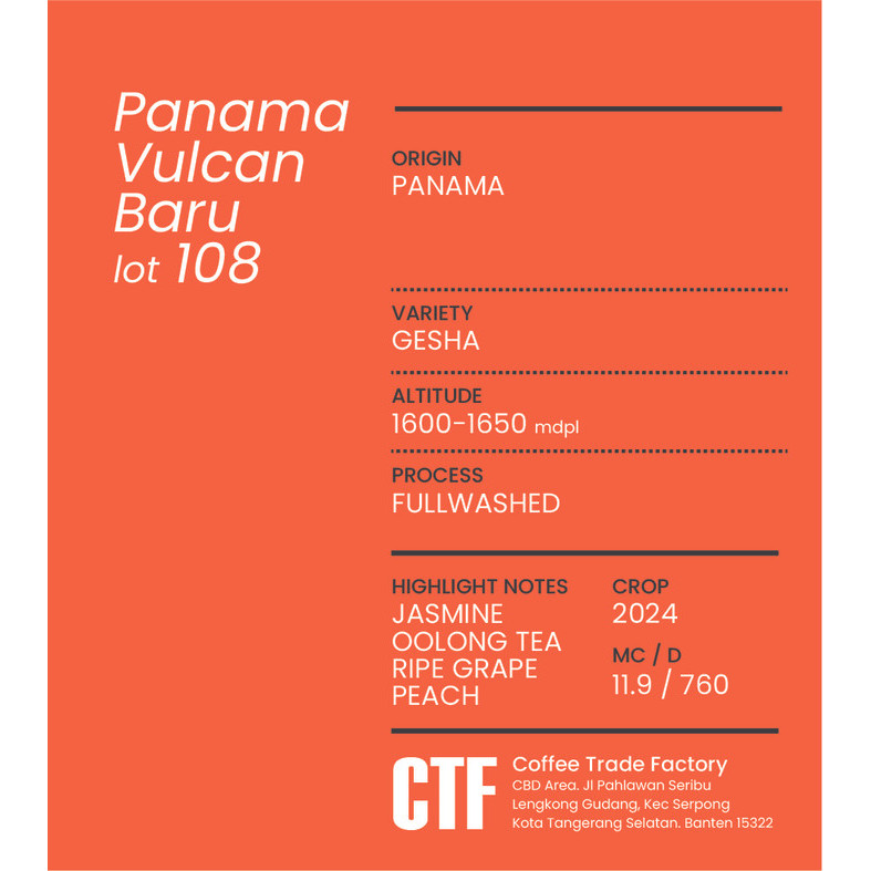 Green Beans Arabika Panama Vulcan Baru Gesha Lot 108 Fullwashed / Coffee Trade Factory CTF / Green B