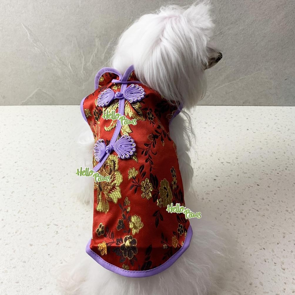 GHN Golden Flower Cheongsam for Pet - Baju Imlek Anjing Kucing Kelinci dll