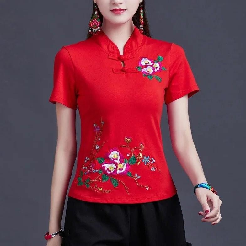BVF atasan baju cheongsam Shanghai Imlek wanita Kipas
