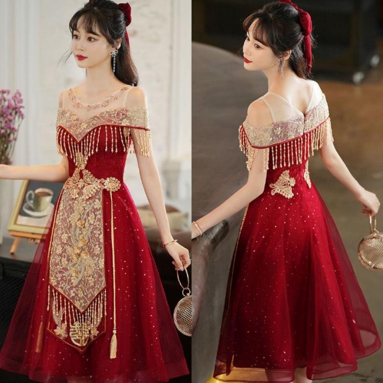 allio nd-42 s-3xl custom size gaun pesta impor dress pesta gaun maroon gold dress sangjit gaun sangj