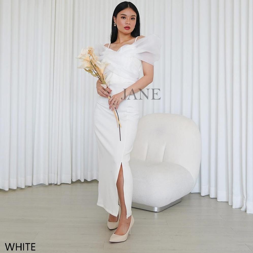 allio jane collection || maxi dress wanita hitam sabrina prime scuba organza tile baju pesta kondang
