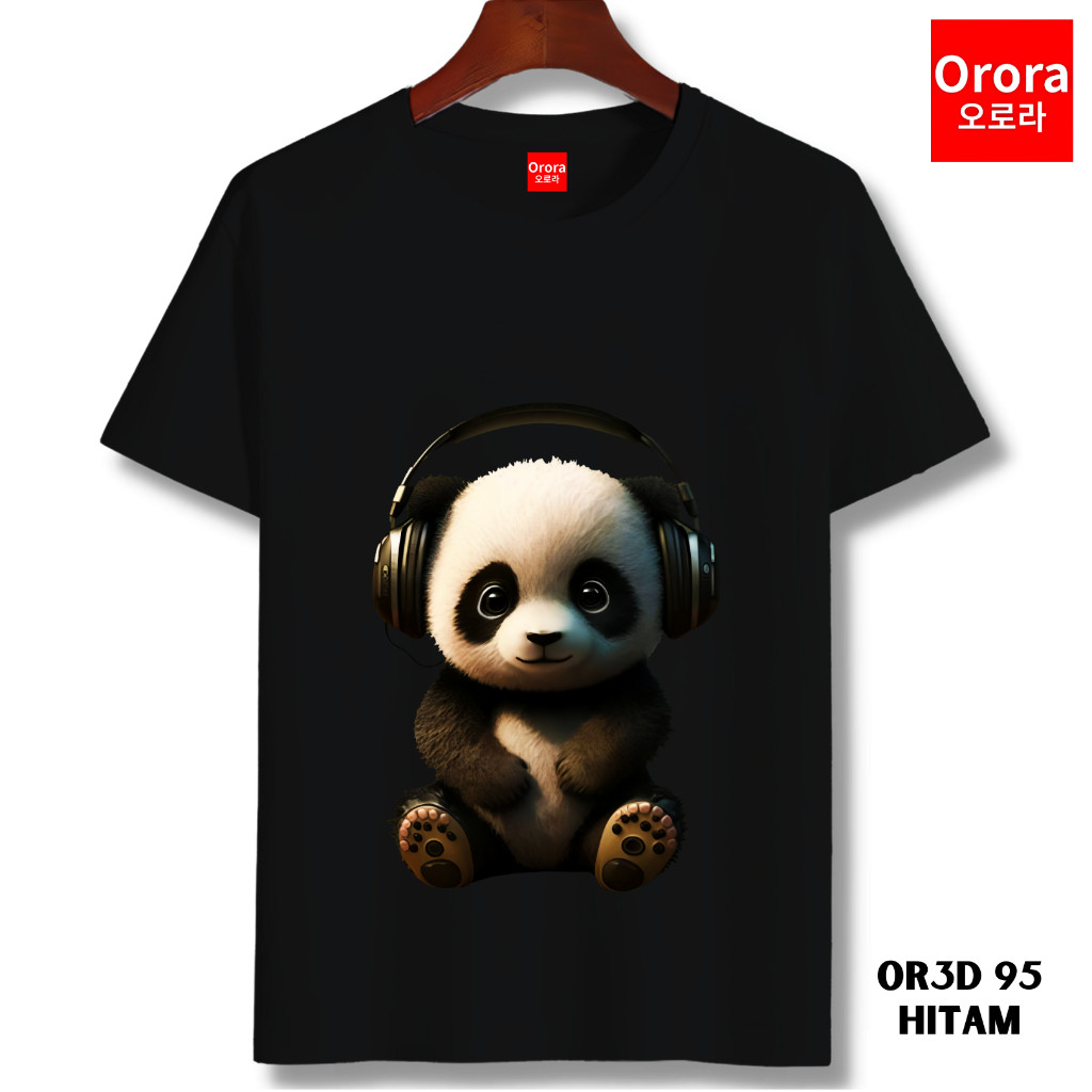 Orora Kaos Distro 3 Dimensi Panda - Baju Atasan Sablon Pria Wanita Warna Hitam Putih Ukuran S M L XL