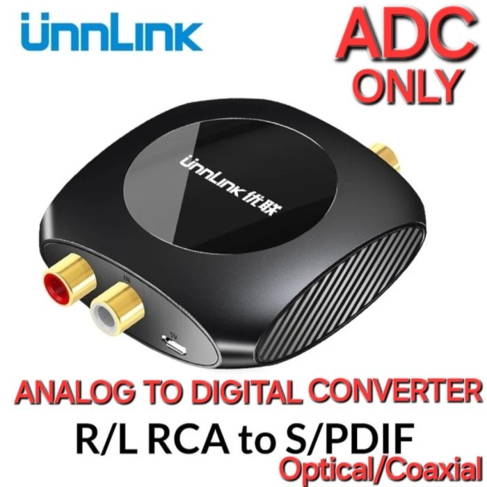 UNNLINK Analog to Digital Audio Converter ADC 96KHz RCA to Optic & Kbl