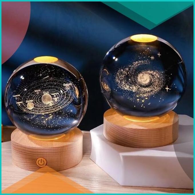 Lampu Tidur Meja Bola 3D Kristal / Lampu Hias Malam Natural White USB