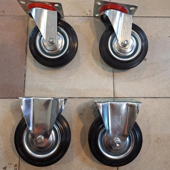 Roda Troli Karet Hitam 6 Inch 1Set ( 2Hidup 2Mati )