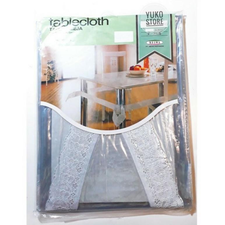 taplak meja makan persegi kotak kursi 6 plastik bening transparan meiwa