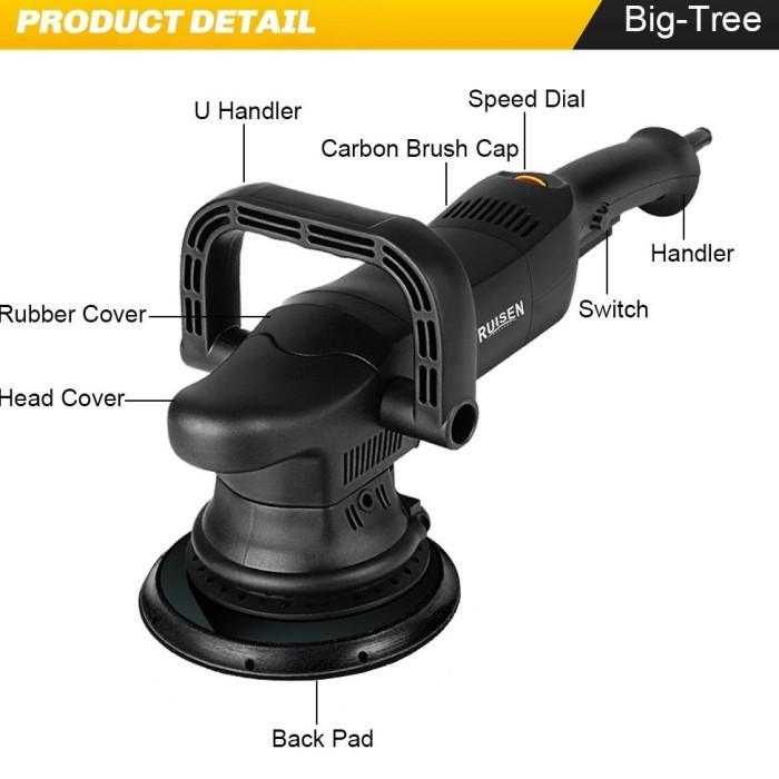 Mesin Pemoles Mobil Elektrik 1250W 5In, Ampelas Dua Orbital Variabel 6 Kecepatan 220V 3800R/Menit