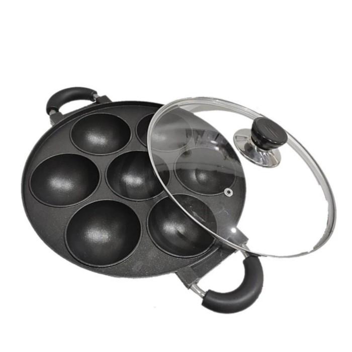 Cetakan 7 Lubang Cekung Serabi / Cara Bikang Anti Lengket + Tutup Kaca Kualitas Premium