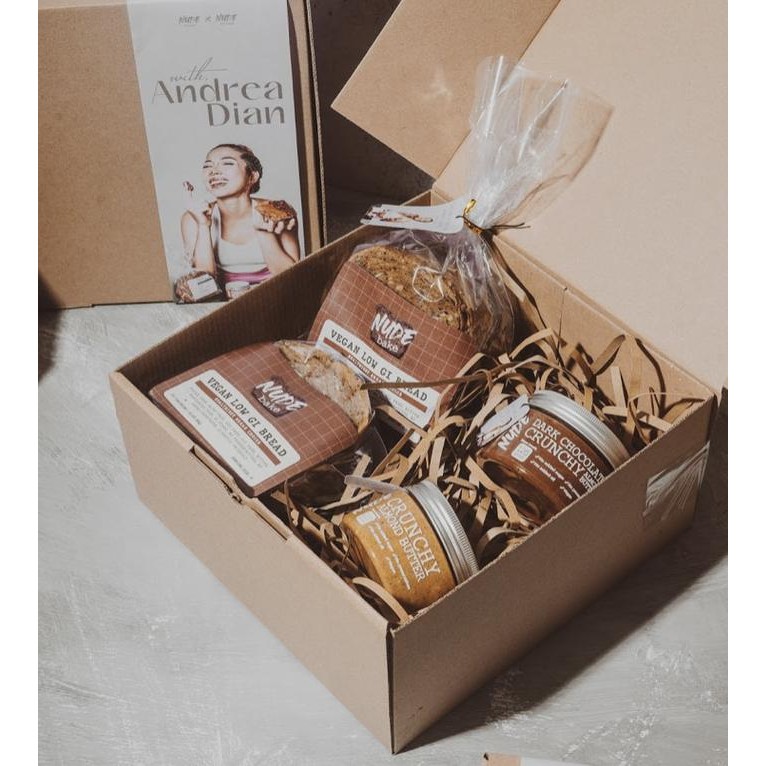 

siap kirim nude x andrea - set b | 2 vegan lowgi roti tawar + 2 almond butter120g