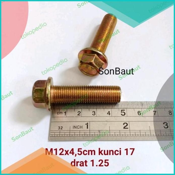 Baut Topi 17 4.5cm kunci 17 Flange bolt M12x45 12x45 drat halus 1.25 0