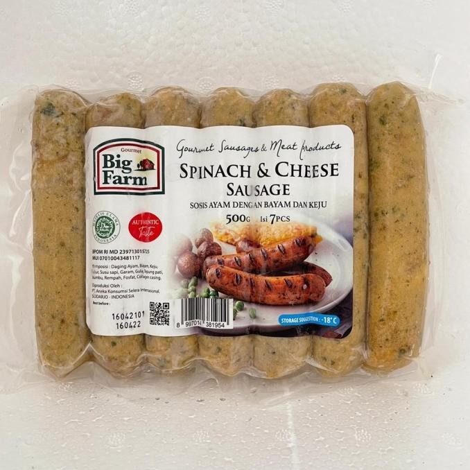 

Big Farm Spinach and Cheese Sausage Sosis NO MSG 7pcs 500g GLM