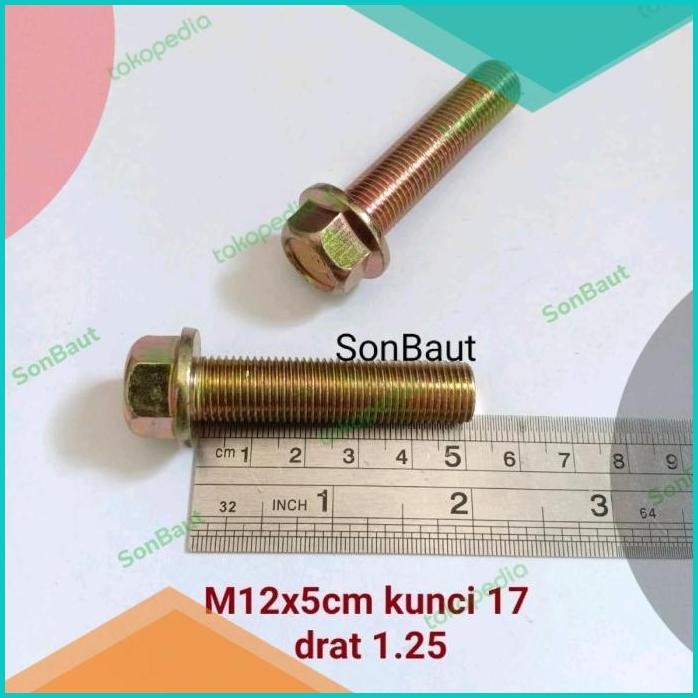 Baut Topi 17 5cm kunci 17 Flange bolt M12x50 12x50 drat halus 1.25 07D