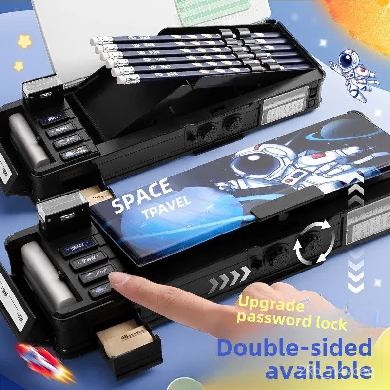

Multi-functional Men's Stationery Box Women's Children's Password Lock Pencil Case Double Layer Capacity Plastic Pencil Box EMSC