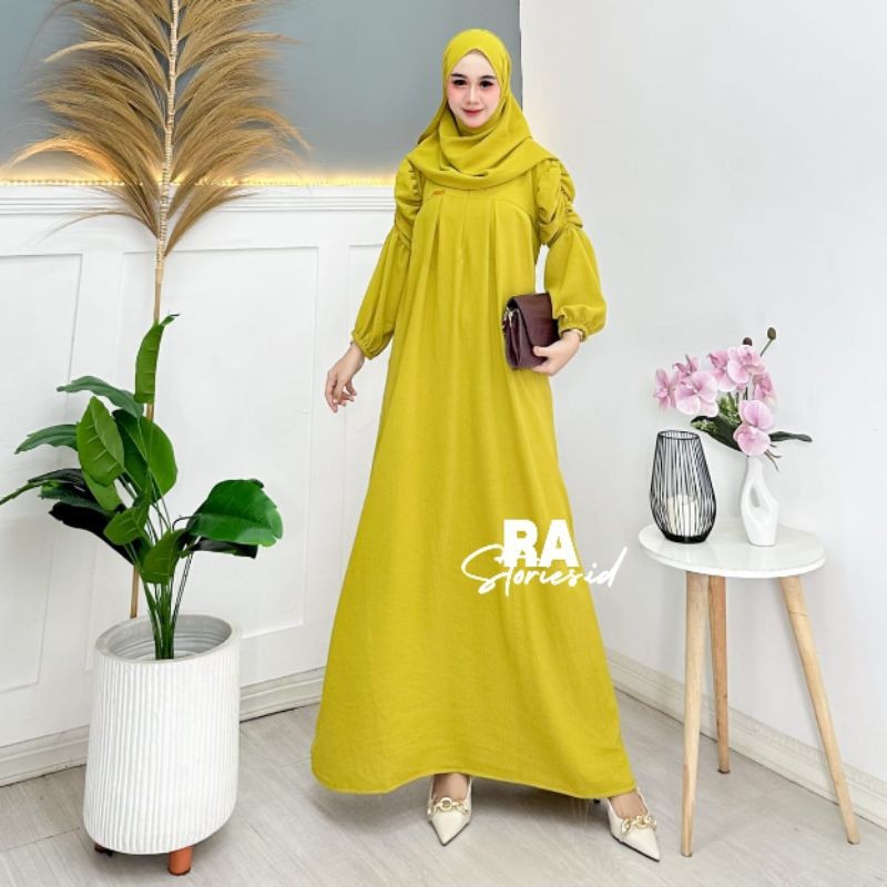 Baju Muslim Halus & Tebal Terbaru (( FREE PASHMINA )) SESYA DRESS CRINKLE PREMIUM Gamis Muslim