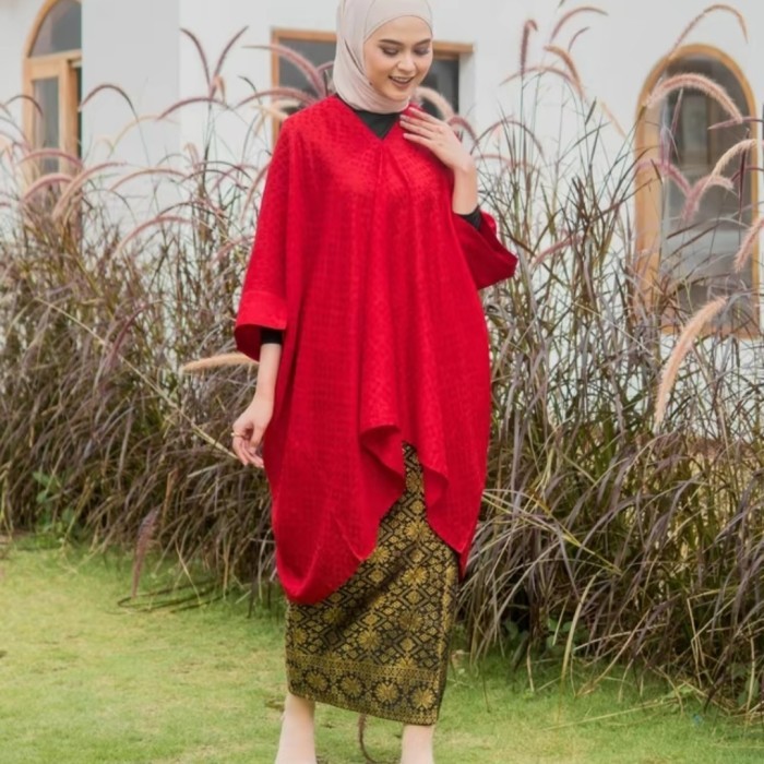 Kaftan ONE SET KAFTAN TUNIK VISCOSE TERMURAH TERBARU 2024 - Merah Set modern satin