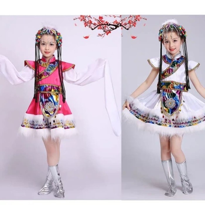 Kostum Mongolia Adat Tradisional China Set Sama Aksesoris Rambut Dll