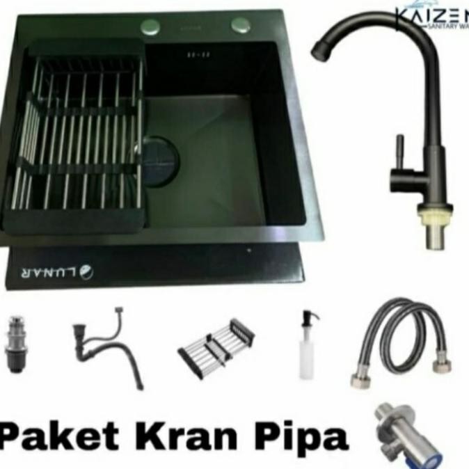 

PROMO KITCHEN SINK LUNAR 6045 BLACK KRAN PIPA STAINLESS SUS 304 HITAM