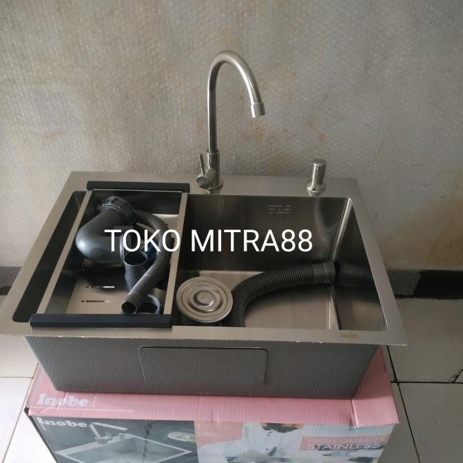 

PROMO KITCHEN SINK INOBE 6045 STAINLESS KOMPLIT SET TINGGAL PASANG