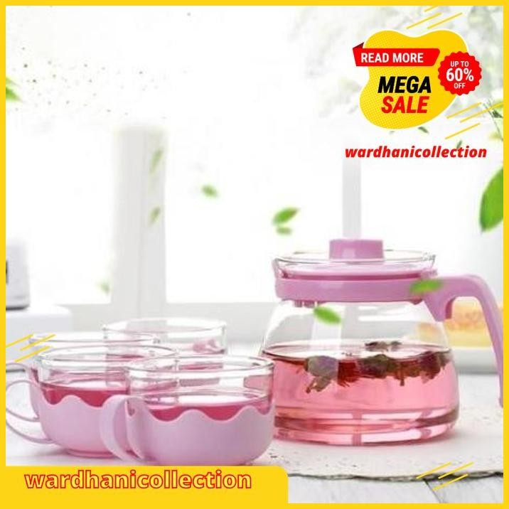 TEAPOT SET 5IN1 TEKO SET CANGKIR KACA GELAS JUG BELING MUG CUP TEA POT EKSLUSIF 