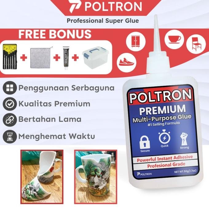 

Poltron Super Strong Glue Lem Korea Besi Kayu Keramik Kaca Serbaguna