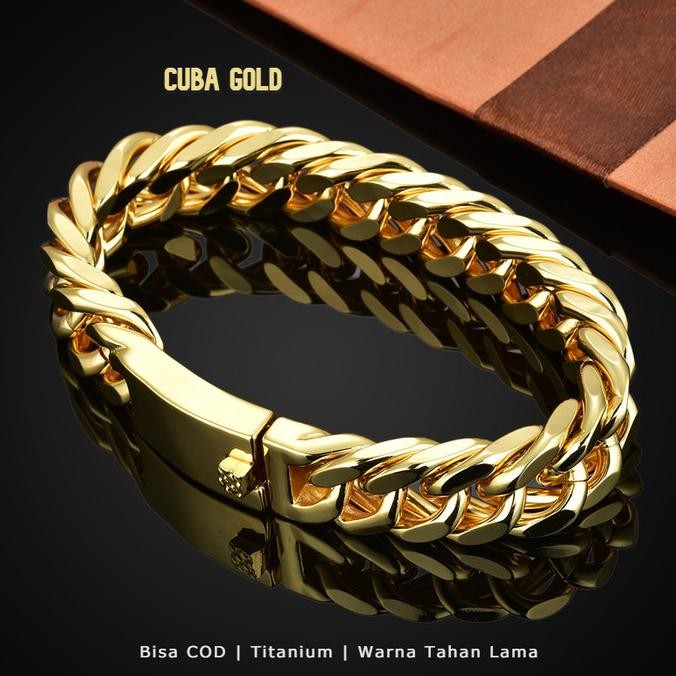 gelang titanium pria gelang pria cuba silver gold 