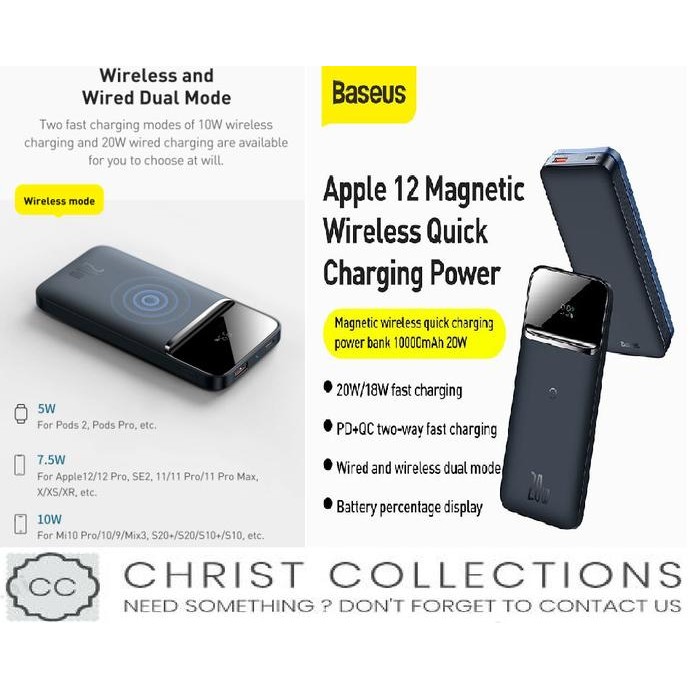 BASEUS POWERBANK WIRELESS MAGNETIC MAGSAFE FAST CHARGE IPHONE 12 20W [terbaik]