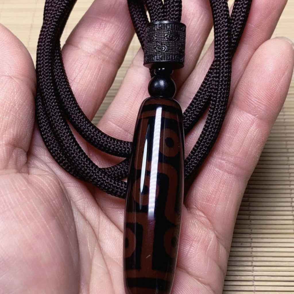 Tibet Dzi Agate Wine Red Supreme Dzi Bead Necklace Pendant Collection Necklace for Men and Women Eth