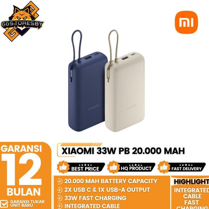 Sale Xiaomi 33W Power Bank 20.000 Mah Integrated Cable Fast Charging 33W