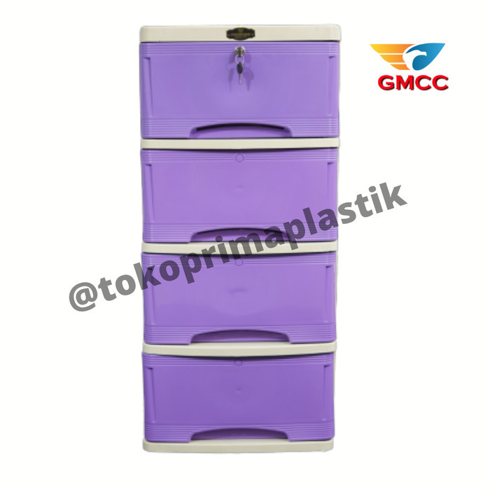 Lemari Lemari/Laci/ Plastik Pakaian Murah GMCC Tulip Premium Susun 4- Cokelat - Ungu plastik susun