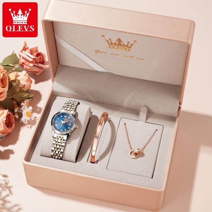 OLEVS JAM TANGAN WANITA SET KALUNG GELANG ORIGINAL ANTI AIR 9931