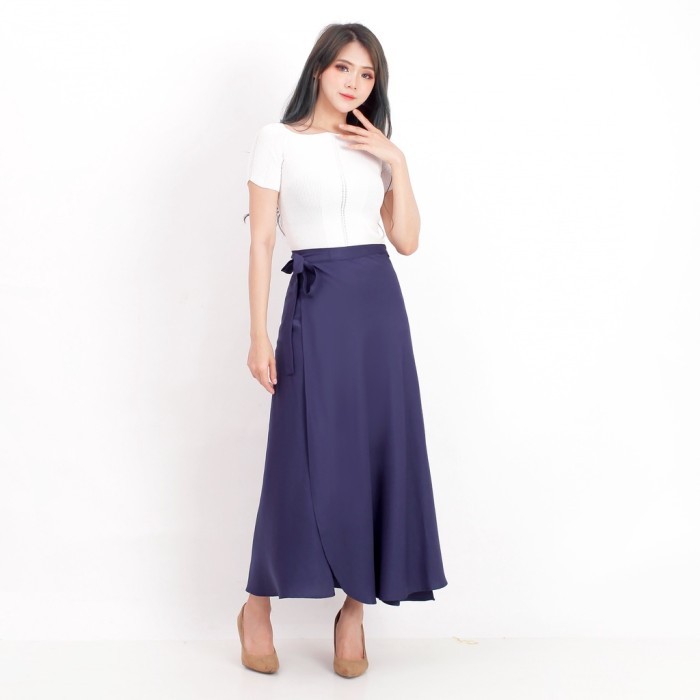 Rok Tali Lilit Panjang Korea Style - Rok Wanita Muslim - Skirt Casual - Navy TERLARIS