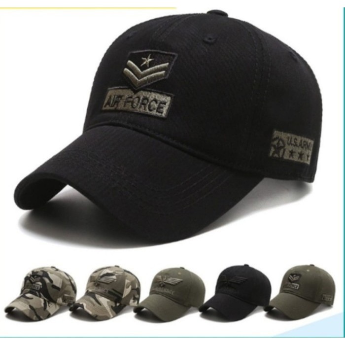 [TERLARIS DI SHOPEE] Topi Baseball Pria & Wanita Topi Baseball Caps Air Force USA ARMY - Hitam, Ones
