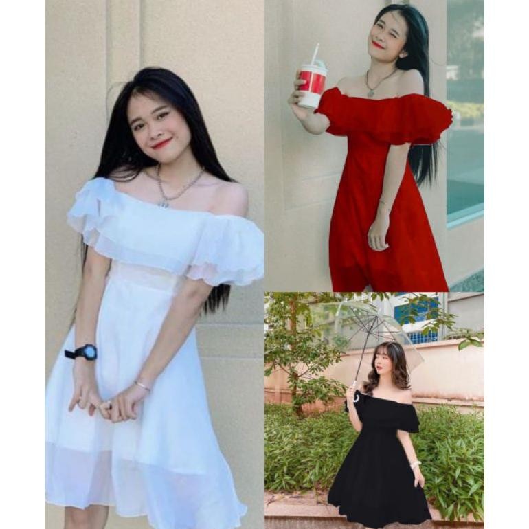 CR - REDY LAGI 0179/ D0356 YURINA / MALAIKA /RUFFLE JULIET DRESS OFF SHOULDER  PUTIH BOHEMIAN PANTAI