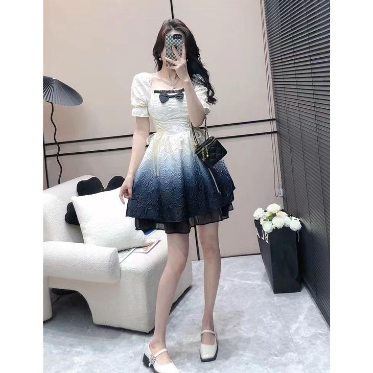 CR - Mini Baby Doll Babydoll Gradasi Warna Putih Biru Ungu Dress - Dress Casual Kasual / Dress Impor