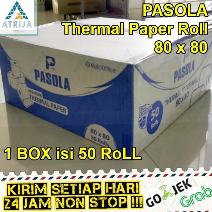 

TERBARU - (1 BOX= 50 Roll) Kertas Thermal Struk Kasir Pasola 80x80 Grab/Gojek