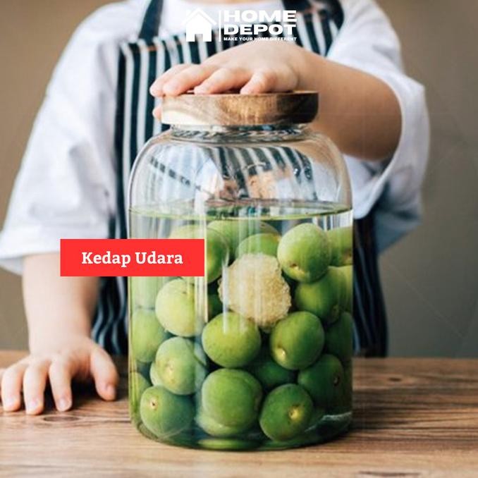 Toples Kaca Kedap Udara Besar Jumbo Tutup Kayu Unik Fermentasi Asinan