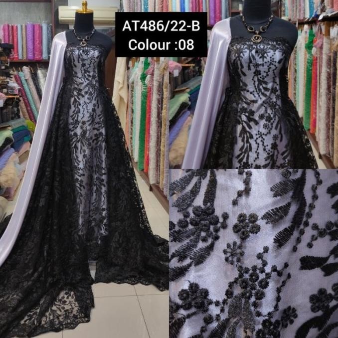 (:(:(:(] Kain Tile Brokat Daun Akar Abstrak AT486/22-B Hitam