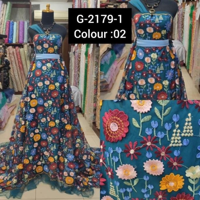 ] Kain Tile Brokat 3D Timbul Valentino Premium Biru tosca