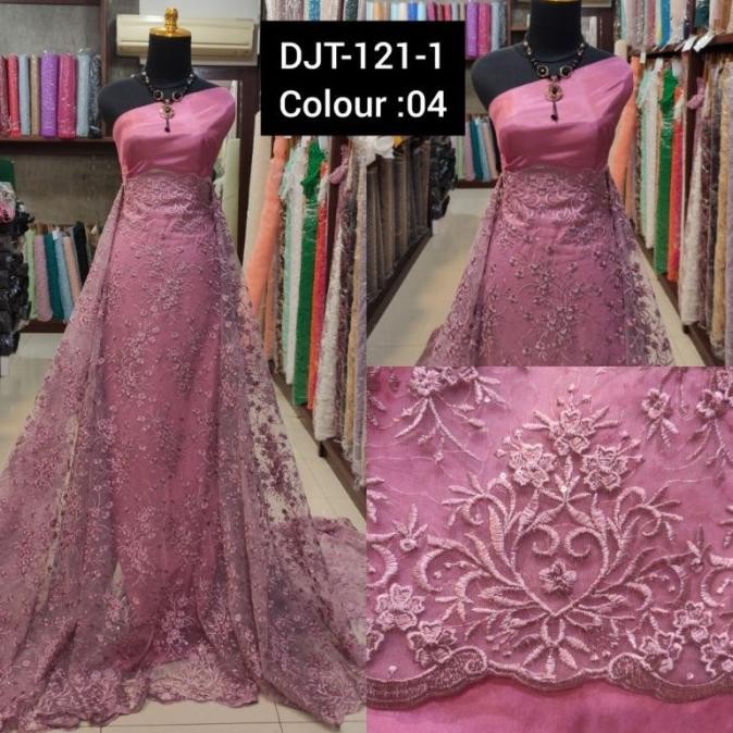 :::::::] Kain Tile Brokat Motif Bunga Akar Timbul DJT-121-1 coral