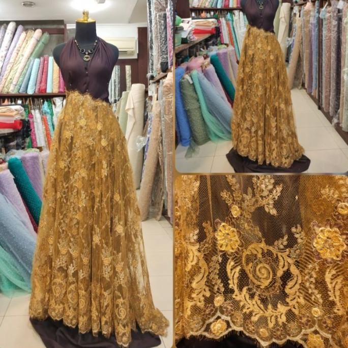 &<&<&<&] Kain Brokat Prancis Ori Motif Bunga 3D (Gold)