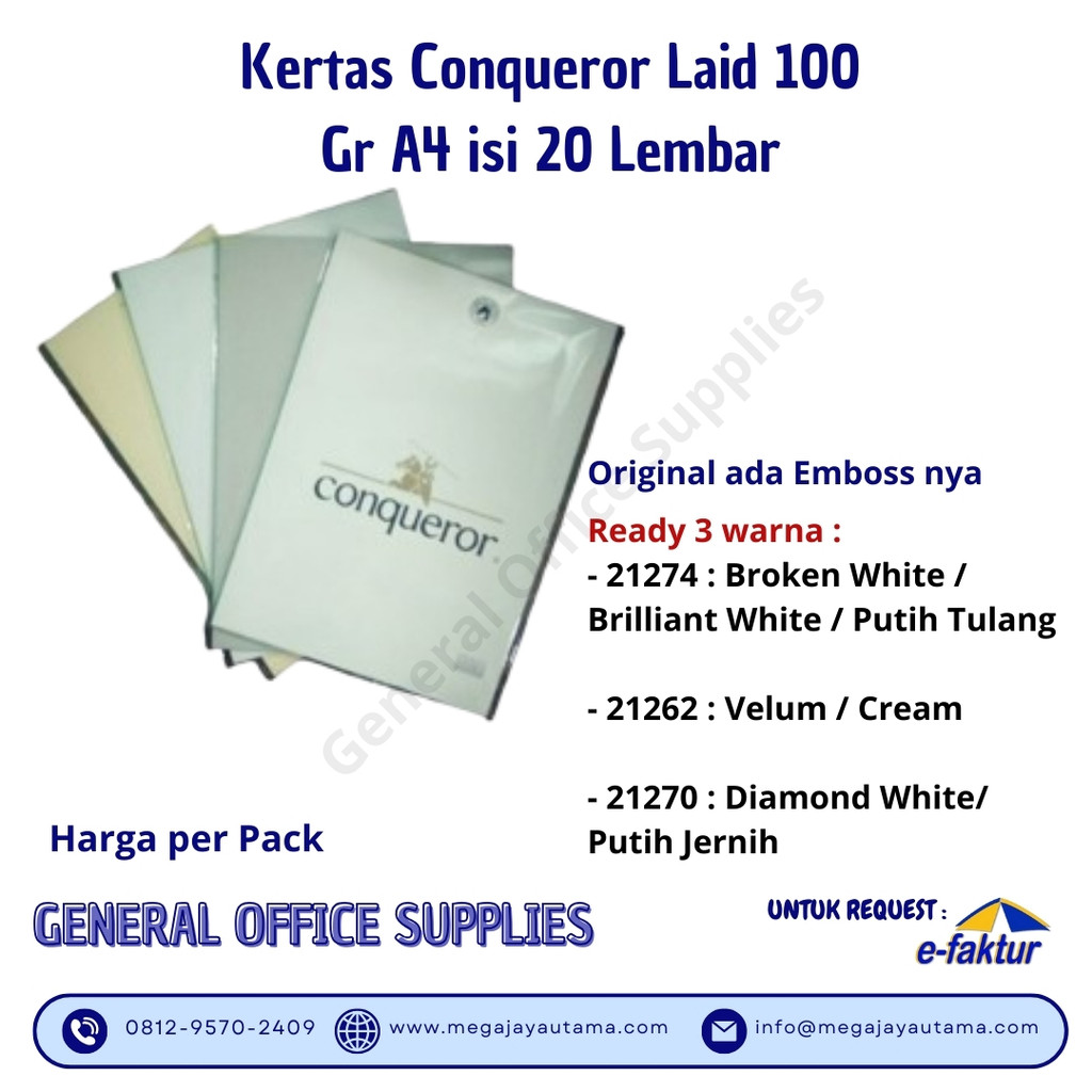 

Kertas Conqueror Laid 100 Gr A4 isi 20 Lembar