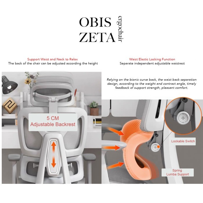 Onlyone Obis Zeta Ergonomic Chair for Office and Gaming with footrest