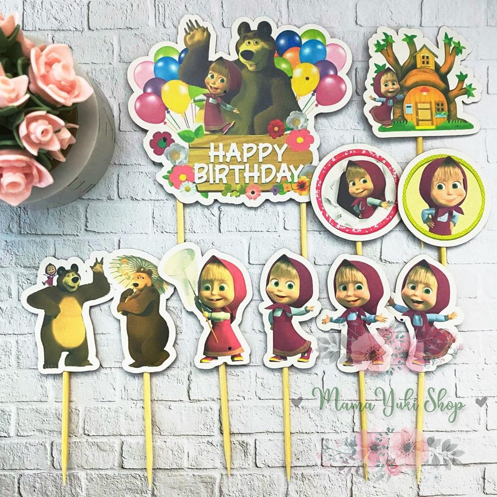 Topper Cake Hiasan Kue Ulang Tahun motif Masha and The Bear