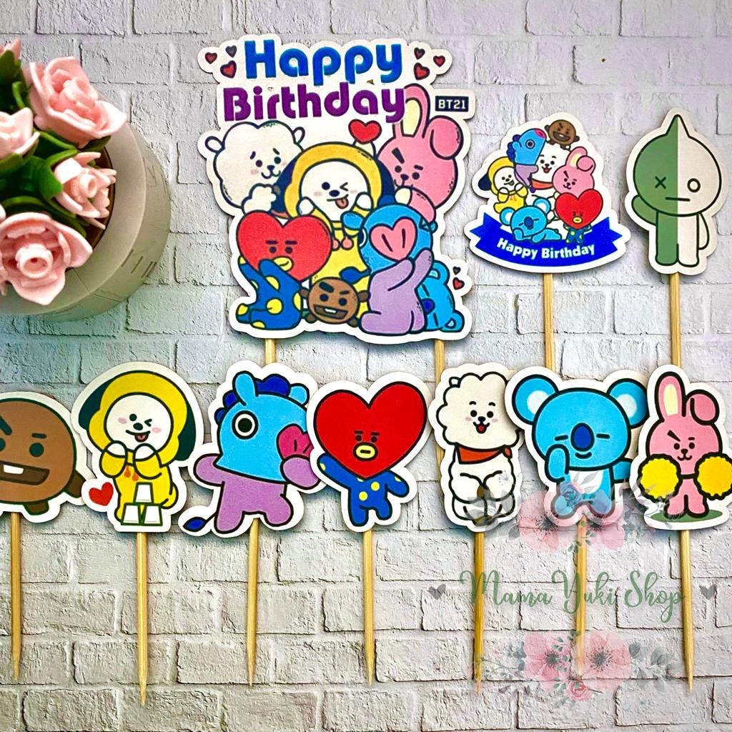 Topper Cake Hiasan Kue Ulang Tahun Anak BT21 set 1