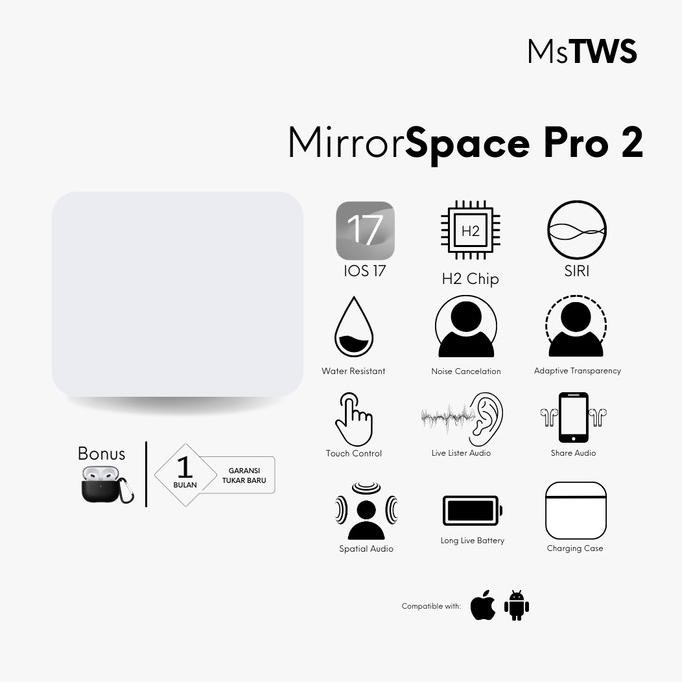 TERLARIS - MirrorSpace Pro 2 Wireless Charging Case TWS Bluetooth