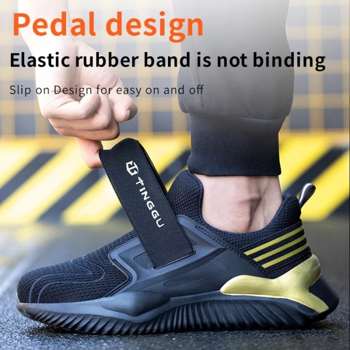 Jual Sepatu Safety Sport Tanpa Tali Slip On Design Hitam Unisex Ringan