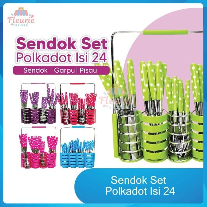 

Berkualitas Sendok Set Polkadot isi 24pcs / Cutlery Set / Sendok Garpu Pisau Makan
